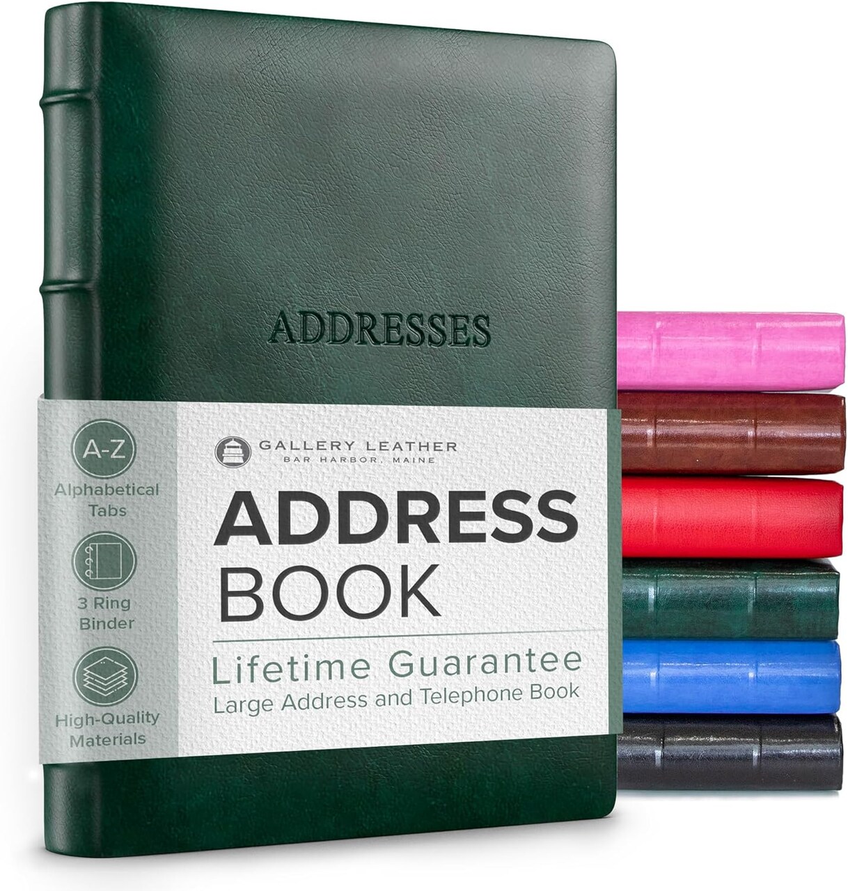 Gallery Leather Large Address Book with Alphabetical Tabs up to 480 records, Leather Notebook Hardcover, Telephone and Address Books - 9x7,